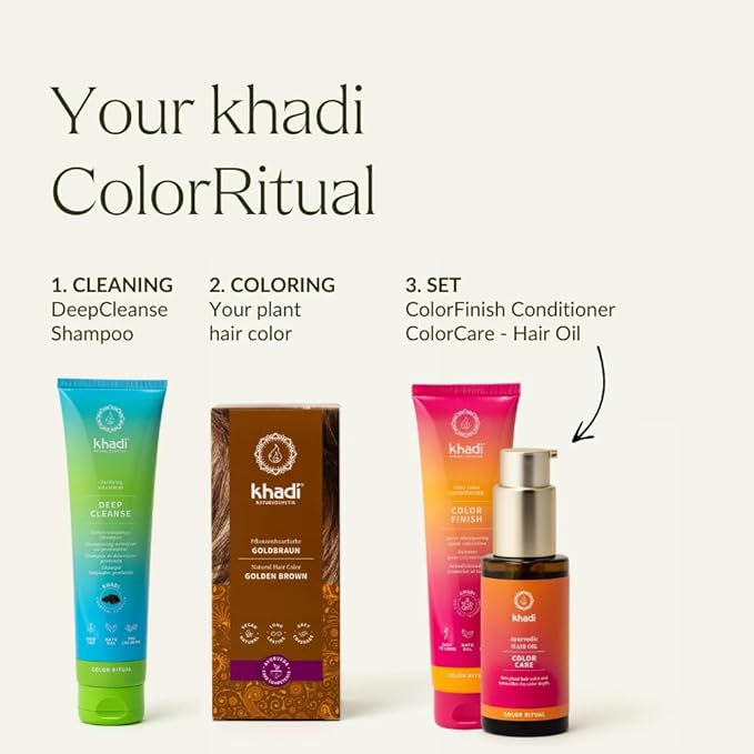 khadi GOLDEN BROWN Natural Hair Color - Hair Color for shimmering amber to velvety shiny golden brown - 100% herbal & natural - 3.5 oz