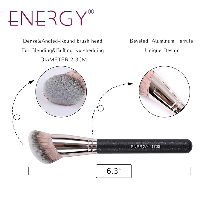 ENERGY Angled Foundation Brush – Flawless Blending Contour Brush for Liquid, Cream & Powder – Dense Soft Bristles, Professional Makeup Brush for Face Sculpting & Highlighting 170S