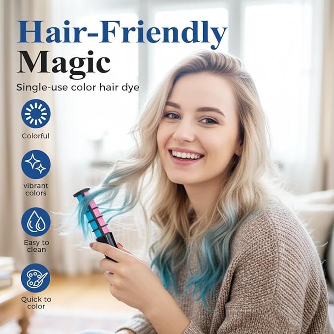 12 Colors Festive Fun Hair Chalk Combs, Washable Temporary Glitter Hair Colors Hair Chalk Combs for Birthday Christmas Party, DIY Instant Hair Color Comb for All Ages (C - 3 set)