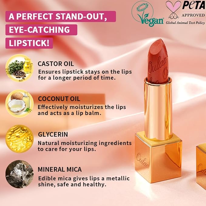 Oulac Purple Lipstick for Women with Metallic 3D Shine, Lightweight Hydrating Formula, High-Impact Lip Color, Vegan Beauty, Full Coverage Lip Makeup, Royal Sash (16)