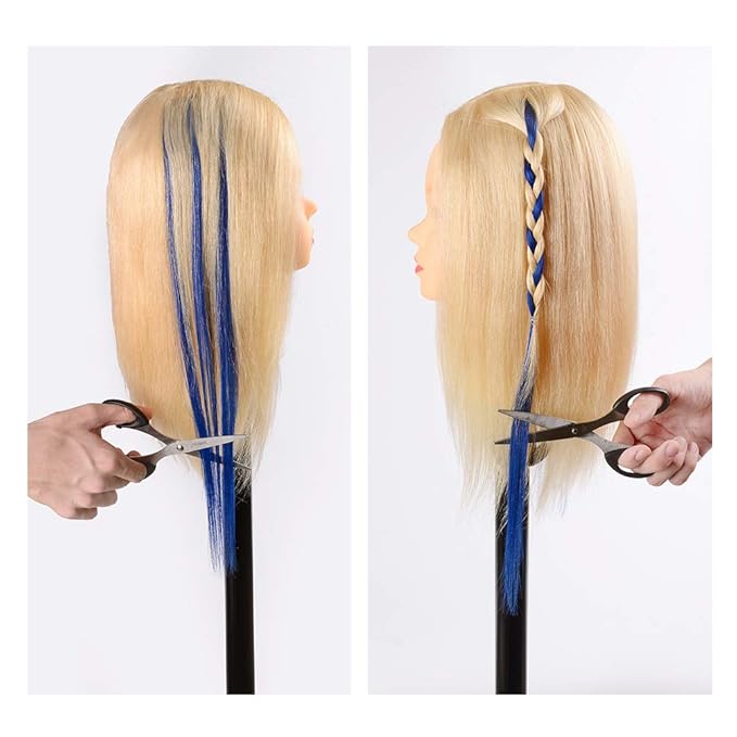Winsky Blue Clip in Hair Extensions 100% Real Human Hair - Straight Highlights Colored Clip on Christmas Hairpieces 5 Pieces/Set (18inch, Blue)