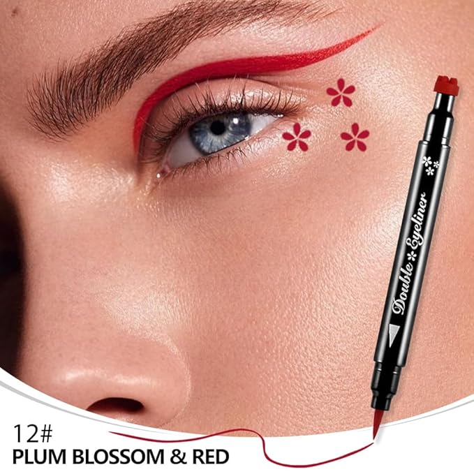 evpct 1Pcs 2-in-1 Red Colored Winged Eyeliners Stamp, Red Flower Face Stamps Makeup, Waterproof Eyeliner Eye Stamp Liners Tool Set Kit for Womem, Wing Eyeliner Stamp Figures Tool Wingliner Shapes, 12#