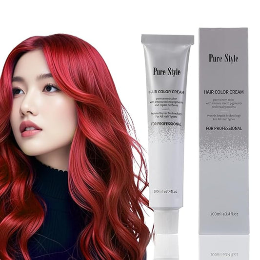 PureStyle 100ml Professional Permanent Hair Color Dye Cream Ammonia Free, Long Lasting Deep Red Color, 100% Gray Coverage, Natural Shine, For All Hair Types Easy At Home Application