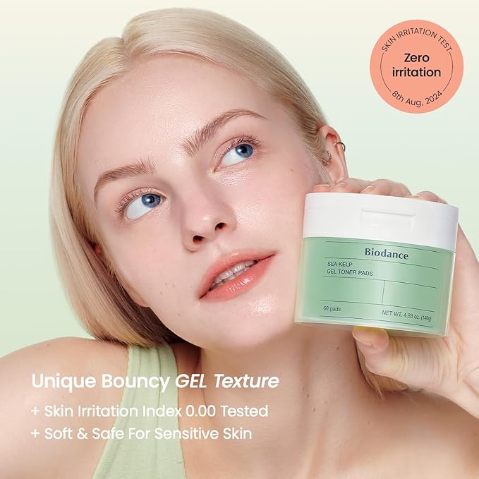 Biodance Sea Kelp Gel Toner Pads, Calming & Balancing Toner Pads for Sensitive Skin, Oil & Sebum Control, Refreshing Blemish Care, Korean Skincare, Stocking Stuffersㅣ4.93 fl.oz.(140g)*60Pads