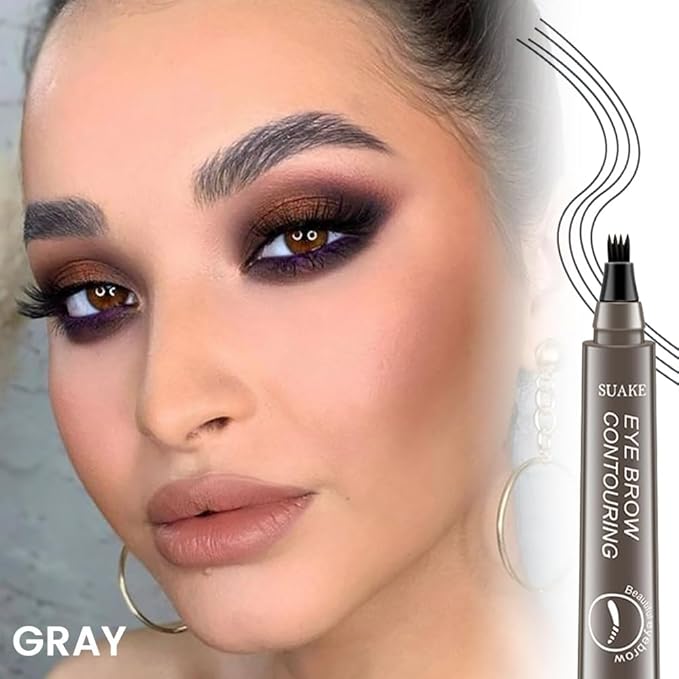 Kaely 2Pcs Eyebrow Pencils for Women, 4 Tip Magical Precise Waterproof Brow Pen, Microblading Eyebrow Contouring Pen, lapiz de cejas 3d Eye Brow Gel, 24h Smudge Proof,04 Grey