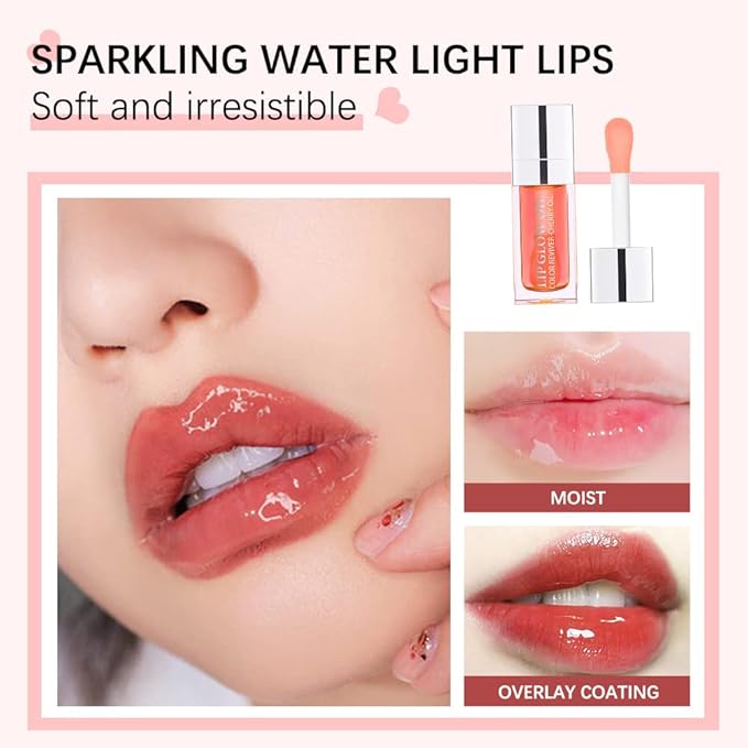 Rosewood Hydrating Lip Glow Oil, Moisturizing Gloss, Plumping Oil, Non-Sticky Long Lasting Gloss, Transparent Tinted, Reduces Lip Lines