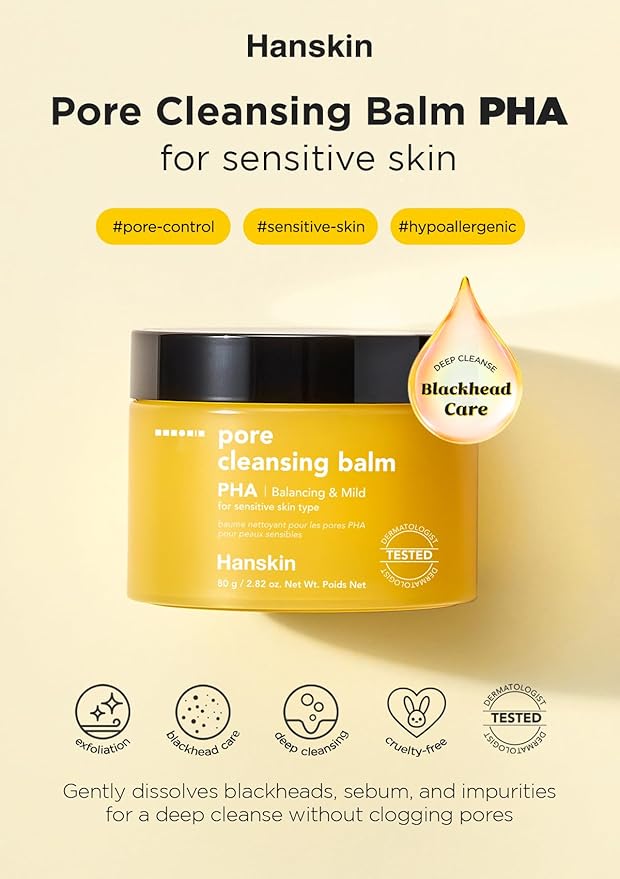 Hanskin PHA Pore Cleansing Balm, Gentle Blackhead Cleanser and Makeup Remover Balm for Sensitive Skin [PHA/2.82 oz]