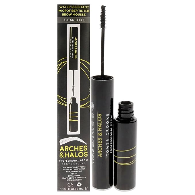Arches and Halos Microfiber Tinted Brow Mousse - Richly Pigmented Eyebrow Shaper - Water Resistant Filler Pen - Vegan - Charcoal - 0.11 oz