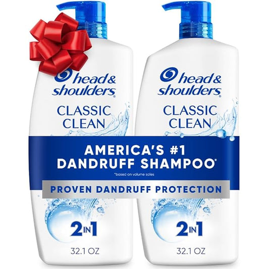 Head & Shoulders Anti-Dandruff Shampoo and Conditioner, Classic Clean 2-in-1 Twin Pack, 1% Pyrithione Zinc, Flake Control, Scalp Care, Color-Safe, 32.1 fl oz Each