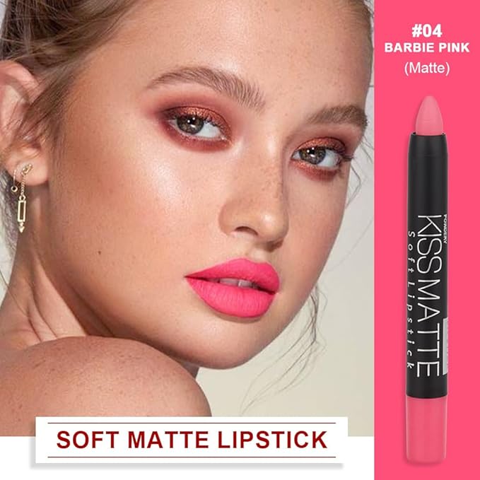 evpct 1Pcs Pink Matte Lipstick and Lip Crayon Liner Pencil Pen Set for Women Lip Stain Long Lasting Waterproof labiales mate magicos 24 horas originales pintalabios permanente 24 horas 04