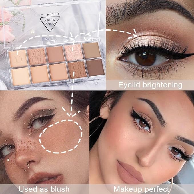 10Colors Nude Light Brown Eyeshadow Palette Makeup,Natural Neutral Eye Shadow,Naturing-Looking Long Lasting Waterproof Blendable Hypoallergenic Suitable for Beginners