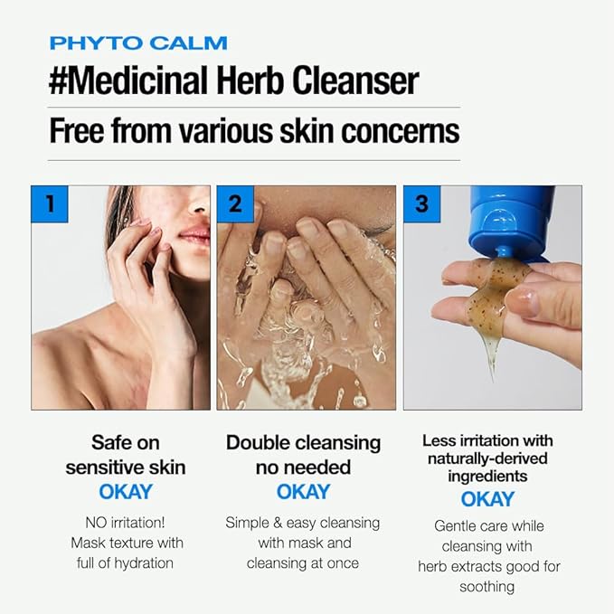 PHYTO CALM CLEANSER, Soothing & Hydrating Face Wash, Real Heartleaf & Herbal Extracts, pH Balanced, Tea Tree Face Wash, 4.05fl.oz/120ml