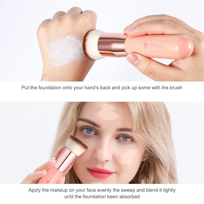 DUcare Flat Top Kabuki Foundation Brush - Premium Makeup Brush for Liquid, Cream, and Powder - Buffing, Blending, and Face,Pink