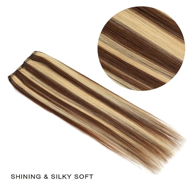 14" Clip in Hair Extensions Remy Human Hair for Women - Silky Straight Real Human Hair hightlight Clip on 50grams 4pieces #6/613 Color