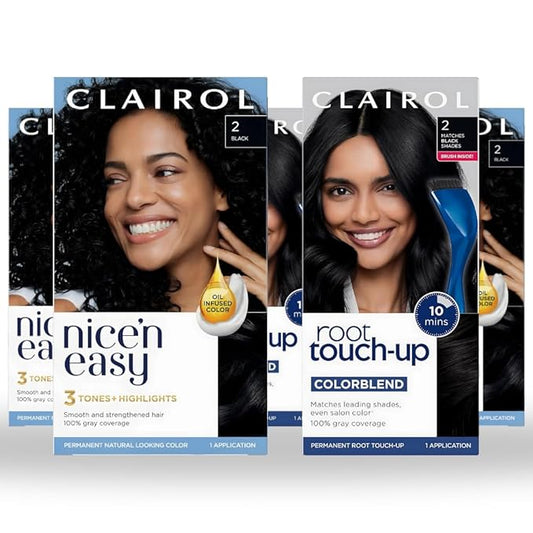 Clairol Root Touch-Up by Nice'n Easy Permanent Hair Dye, 2 Black Hair Color, Pack of 2 & Nice'n Easy Permanent Hair Dye, 2 Black Hair Color, Pack of 3