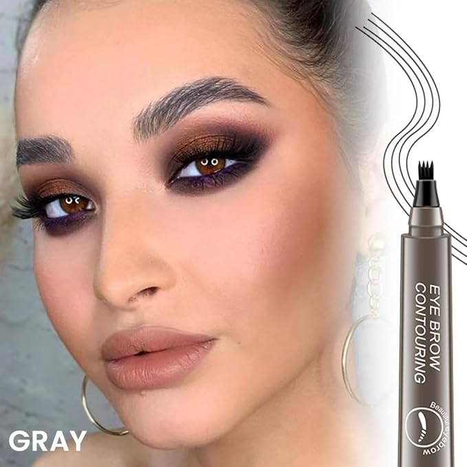 Kaely Microblading Eyebrow Pen with Brush, Magical Precise Waterproof Brow Pen, 4 Tip Eyebrow Contouring Eye Brow Pencils for Women, Creates Natural Brows, Sponge Head 04 Grey