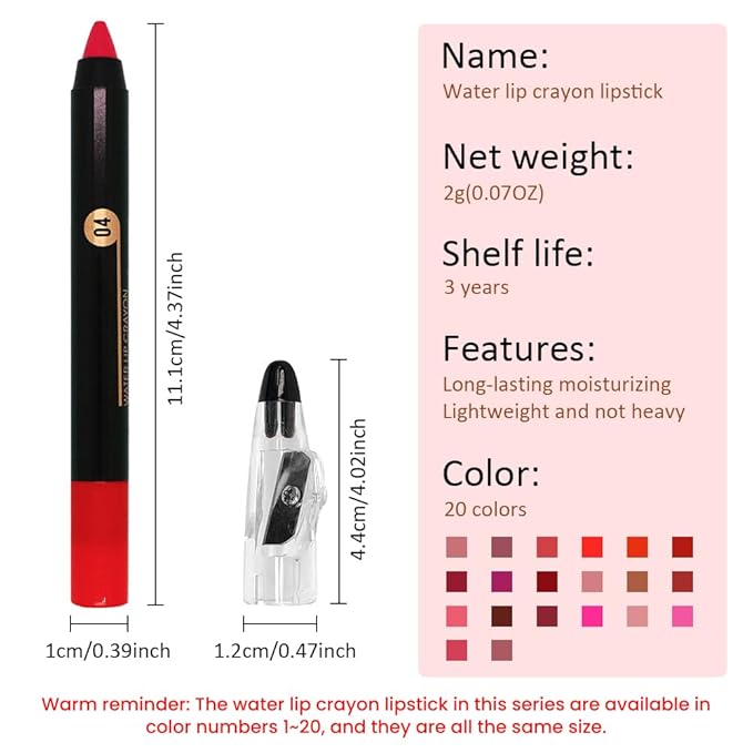 True Red Crayon Matte Lipstick Lip Liner Pencil, Moisture Smooth Lipstick Pencil, With pencil sharpener Sharpenable Lip Pencil, Ultimate Lip Crayon for Women Smudgeproof Waterproof 04#