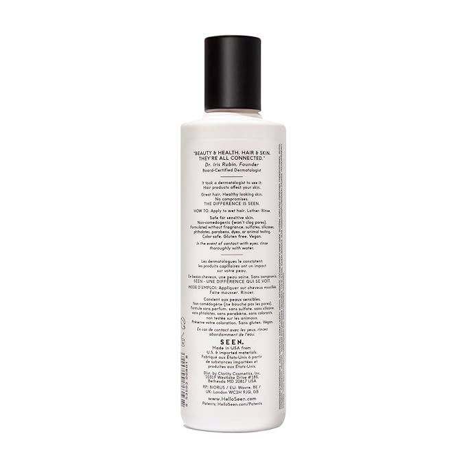 SEEN Shampoo, Fragrance Free - Non-Comedogenic & Hair Shampoo- Dermatologist-Developed - Safe for Sensitive, Eczema & Acne Prone Skin