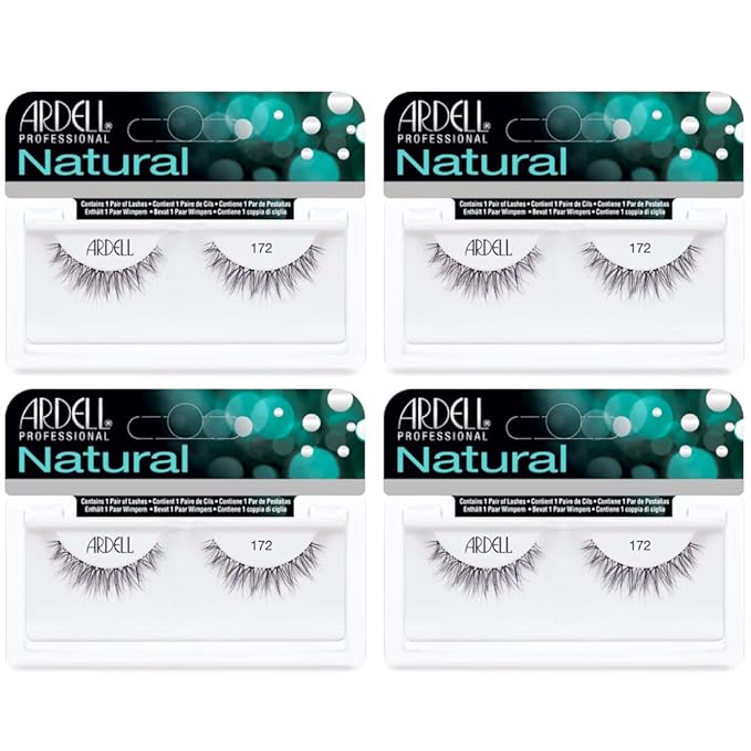 Ardell Natural Lashes 172 - Reusable, Natural Look Fake Eyelashes, Long-Lasting Eyelashes for Everyday Wear, 4 Pack