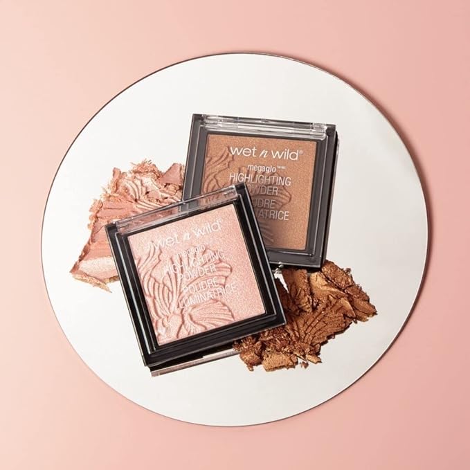 wet n wild MegaGlo Highlighting Powder, Highlighter Makeup, Shimmer Glow, Pink Rose Gold Blossom Glow