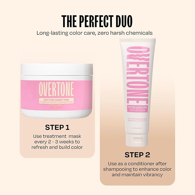 Overtone Semi Permanent Hair Color Conditioner, Pastel Pink is Now Cotton Candy Pink, 8 oz, Nourishing, Damage-Free, Color Depositing Mask for All Hair Types with Shea Butter & Coconut Oil, Vegan