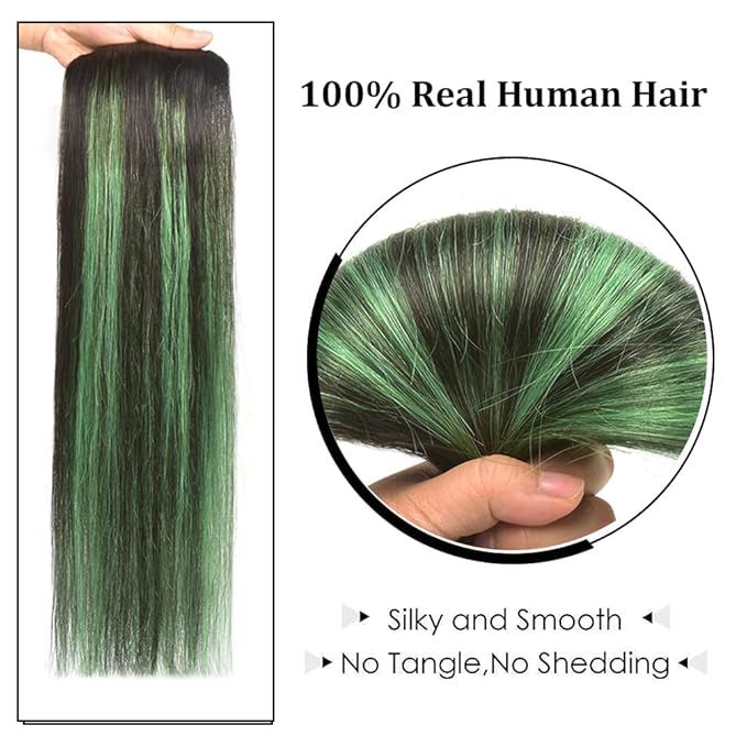 20" Clip in Hair Extensions Remy Human Hair Teal Balayage for Women - Silky Straight 100% Real Human Hair 75rams 4pieces #(1B/Teal) T1B Color