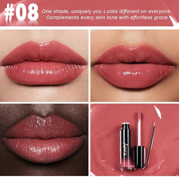Kaely Longwear Shine Lipstick for Women, Highly Pigmented Liquid Lip Color Makeup, Non-Transfer Lip Gloss Stain Waterproof Smudge Proof 24 Hour, Glossy Finish, Vegan & Cruelty-free, 08 PEPPY