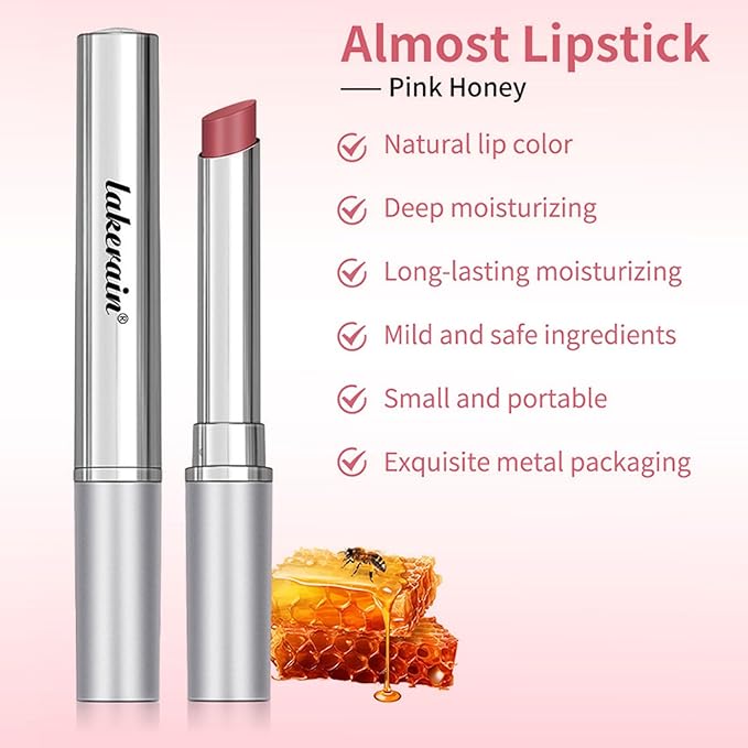 Honey Lipstick Sheer Tinted Lip Balm, Hydrating & Nourishing, Natural Glossy Finish, Moisturizing Lip Color for All Skin Tones Women, Pink