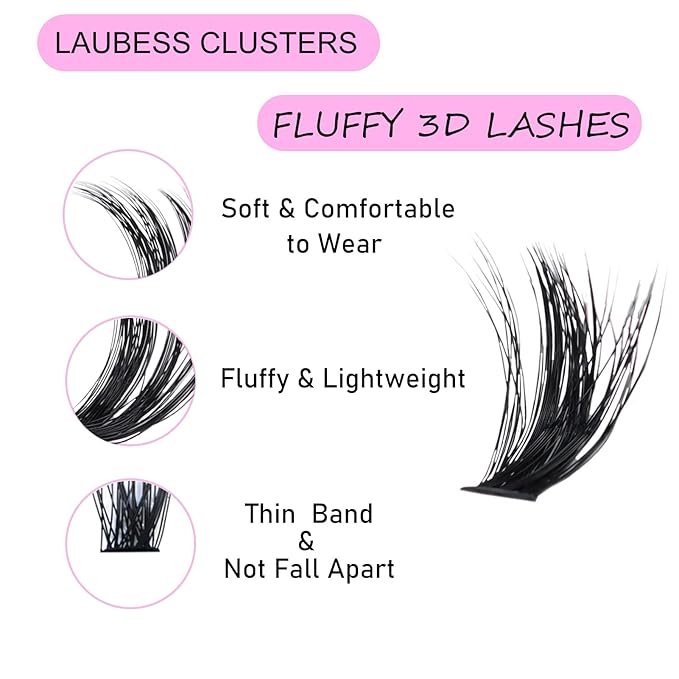 Lash Clusters LAUBESS Individual Lashes Waterproof Eyelash Clusters Mixed Tray Cluster Eyelash Extensions Soft Cluster Lashes for Beginners(60D/80D-0.07D-8-18(3D)