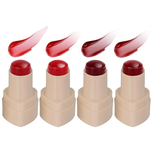 Jelly Lip Stain&Cheek Tint,Sheer Blush with Vegan Collagen+Aloe,4 Colors Fun Bouncy Jelly Lip Gloss for Girls,Moisturizing,Long-Lasting,Cute Stuff