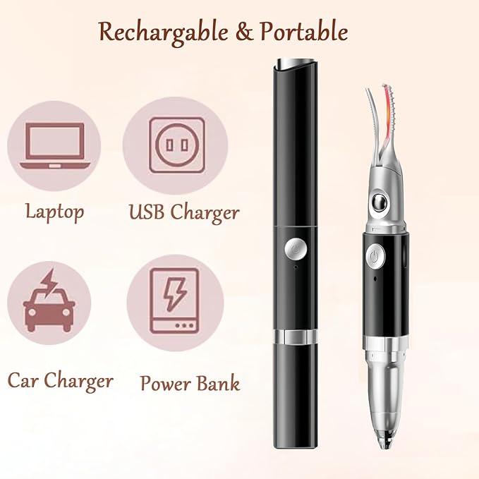 2 in 1 Heated Eyelash Curlers and Eyebrow Trimmer for Women, Electric Eyelash Curler with 2 Temperature Modes Anti-Burn USB Rechargeable Heated Eyelash Curler, Ideal Gift for Women (Black)
