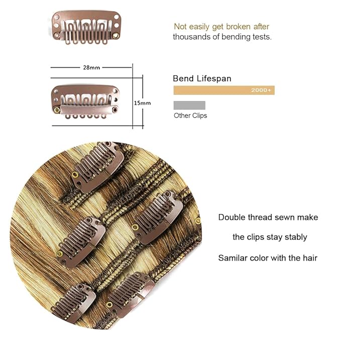 18" Clip in Hair Extensions Remy Human Hair for Women - Silky Straight Human Hair Clip in Extensions 60grams 4pieces #12-613 Color