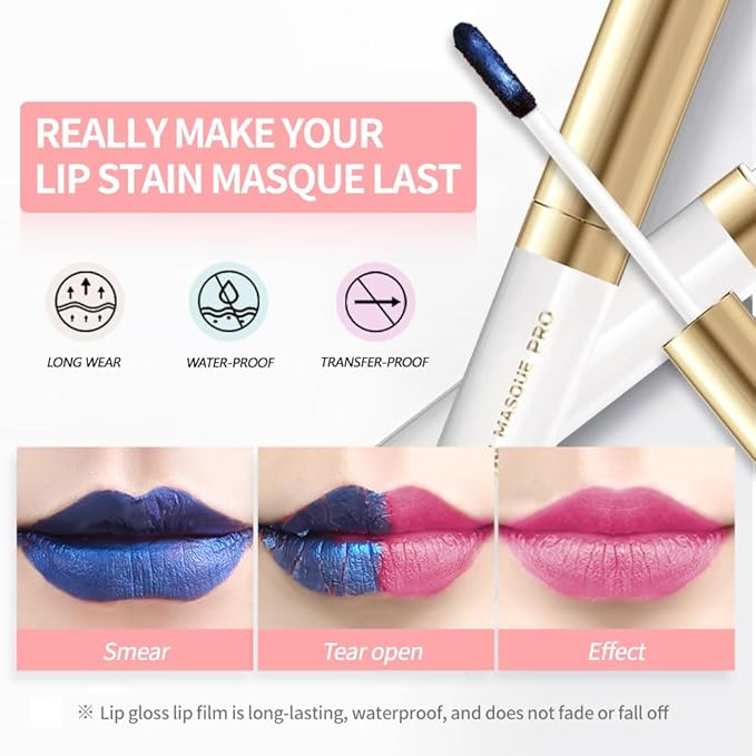 Lip Stain Peel Off – Wipe-Off Lip Stain Tattoo | Long Lasting Waterproof Lip Tint, High-Pigment Matte Lip Color, Smudge & Transfer Proof Lip Stains Masque, Kiss-Proof All-Day Lip Makeup 03#+08#