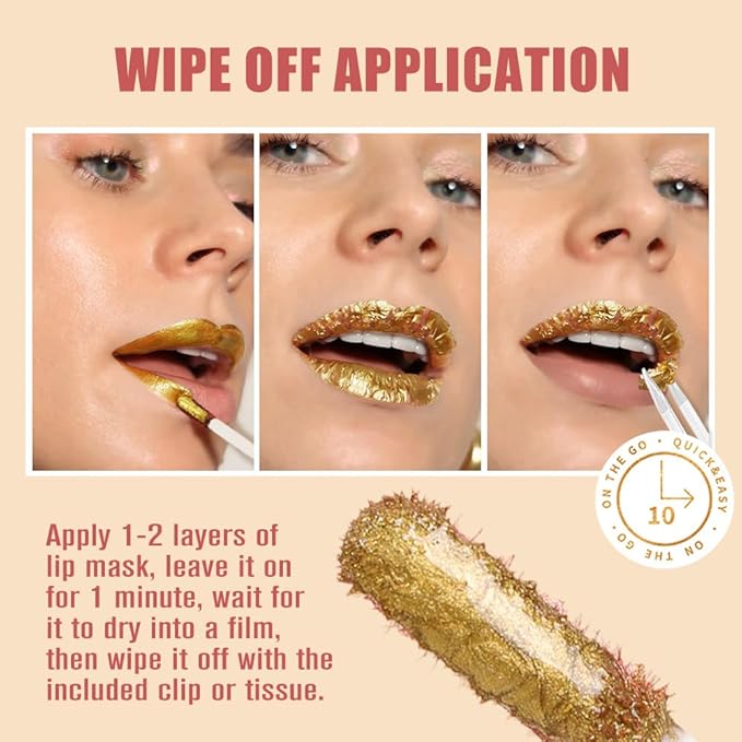 All Day Lip Stain Peel Off Gold Liquid Lip Gloss Tattoo, Light Brown Matte Finish Peel Off Lip Stain Masque, Long Lasting Waterproof Lip Tint, Transfer-proof for All Skin Types 01#