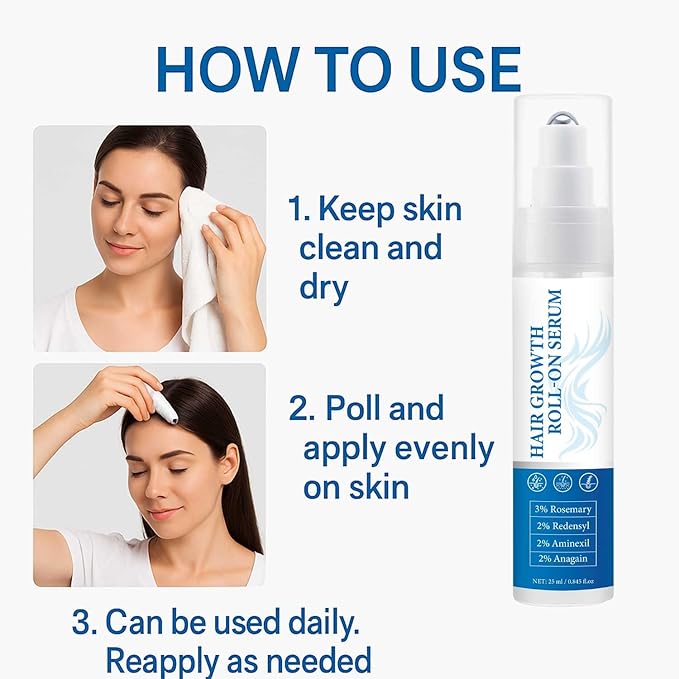 Rosemary Hair Growth Roll-On Serum 3% Rosemary Oil,2% Redensyl Anagain Strengthens Roots,Reduces Hair Loss,Volumizes & Nourishes Hair Lightweight,Non-Greasy Formula for Scalp Health 25mL*2Pcs