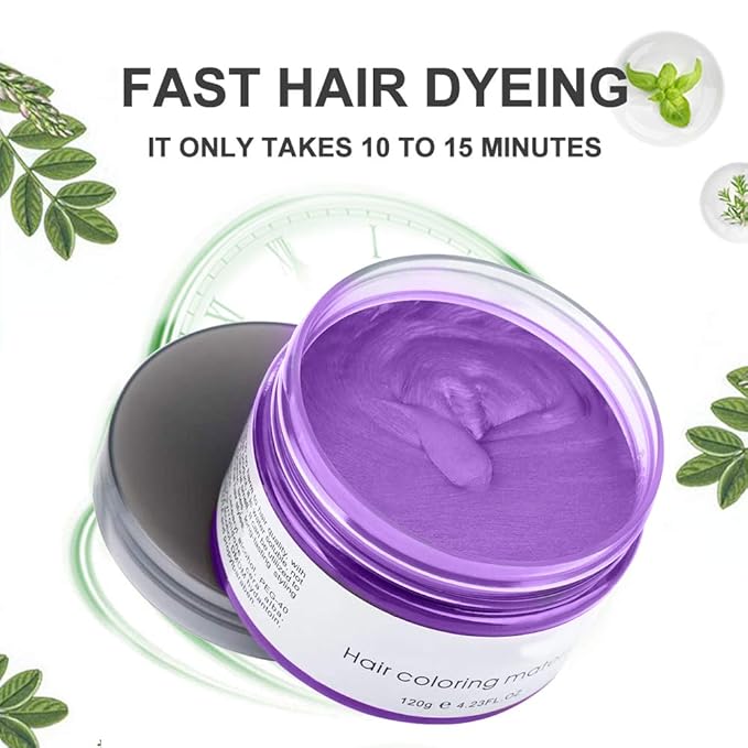 Temporary Hair Color Wax Dye,Hair Spray Color, Natural Hair Wax Color, Kids Temporay Hair Wax Dye Ash for Halloween Cosplay,Party,Masquerade (Purple, 120g)