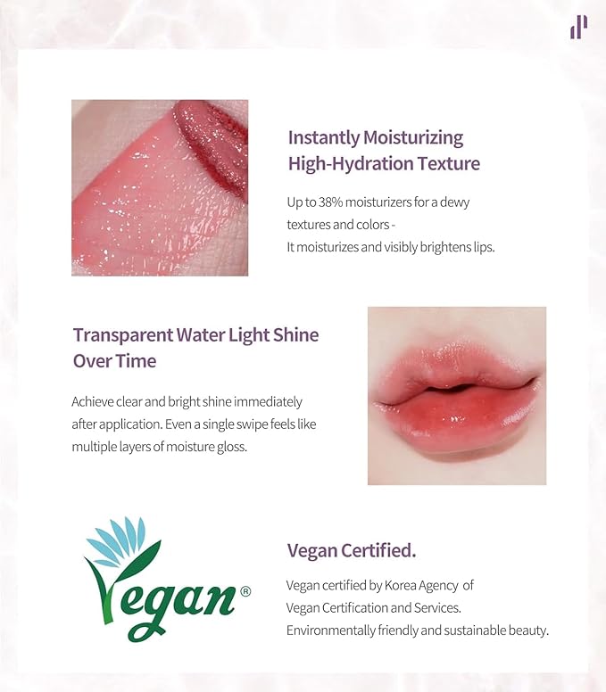 Heart Percent Dote On Mood Pure Glow Tint, Watery & Lightweight Moisturizing Lip Stain Long Lasting Liquid Lipstick 6.8g, #17. Flash Pink