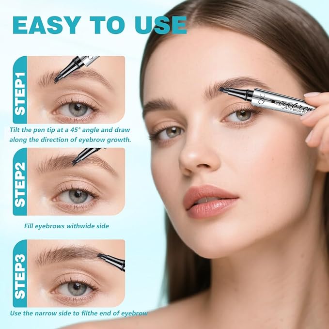 Eyebrow Pencil with 4 Tip Microblade for Natural Eyebrow Makeup Eyebrow Microblading Pen Waterproof &Smudge-Proof (2# Dark Brown)