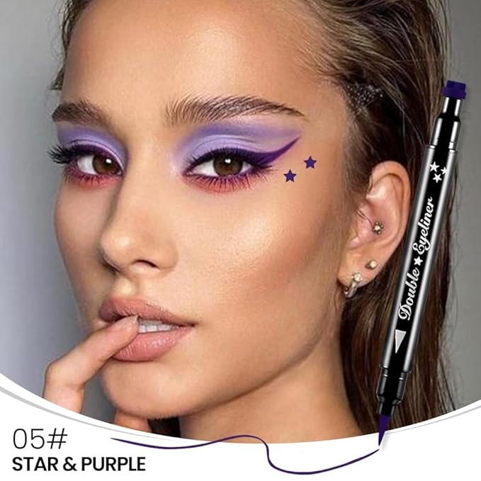 evpct 1Pcs Purple Colored Winged Eyeliners Stamp, Purple Stars Face Stamps Makeup Eyeliner Eye Stamp Liners Tool Set Kit for Women Waterproof, Wing Eyeliner Stamp Figures Tool Wingliner Shapes, 05#