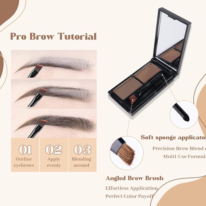 Brow Powder Kit – Long-Lasting Light Brown Gray Color Brow Filler for Full, Defined Natural Brows, Contour Palette with Double-Ended Brush, sombra para cejas-1#