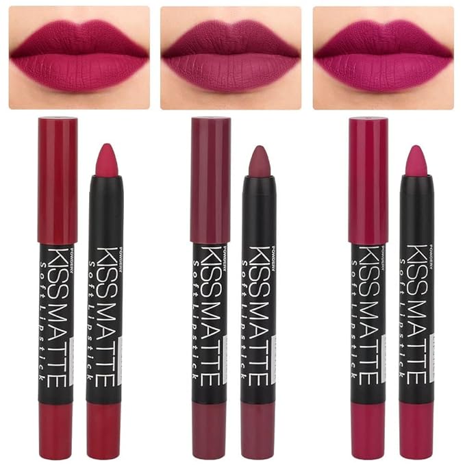 Generic Deep Dark Red Matte Lipstick and Lip Crayon Liner Pencil Pen Set for Women Lip Stain Long Lasting Waterproof labiales (3, 02&12&14)