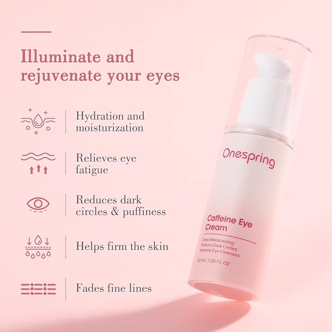 Eye Cream, Under Eye Cream with Caffeine + Hyaluronic Acid + Vitamin E, for Puffiness, Wrinkles & Fine Lines, Daily Cream for Moisturizing and Hydrating, Skin Care for Face, 1.05 Fl Oz