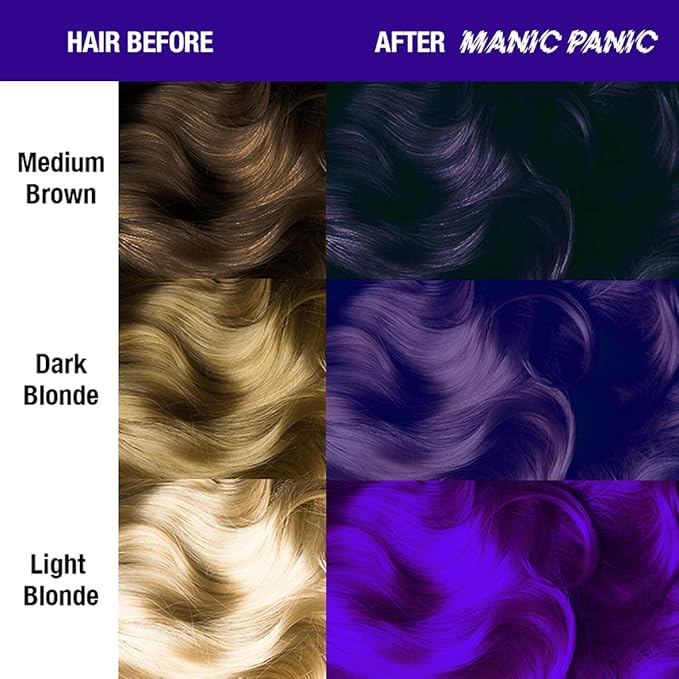 MANIC PANIC Ultra Violet Amplified Semi-Permanent Hair Dye - Cool Blue Toned Violet Color - Works on Dark & Light Shades - Vegan, PPD & Ammonia Free