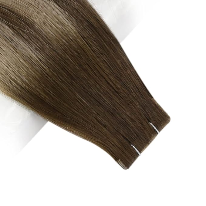 Full Shine Virgin Tape in Hair Extensions Human Hair 5Pcs Color 4/27/4 Balayage Invisible Tape in Extensions 22 Inch Remy Injection Tapes in Human Hair for Women 12.5 Gram Hair Extensions