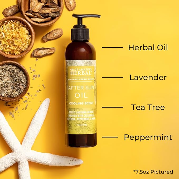 Ora's Amazing Herbal After Shave Oil For Women, After Sun and Dry Skin Moisturizer, Botanical Nourishing Herbs and Essential Oils, Razor Burn, Sunburn Relief, 7.5 oz with Pump