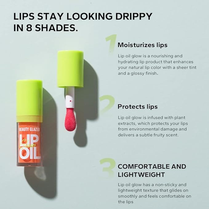 Beauty Glazed Big Brush Head Lip Oil, Ultra-Hydrating & Nourishing, Smooth Glossy Finish Lip Glow Oil, Shiny and Vegan Tinted Lip Gloss, Non-Sticky Formula (102# KISSY)