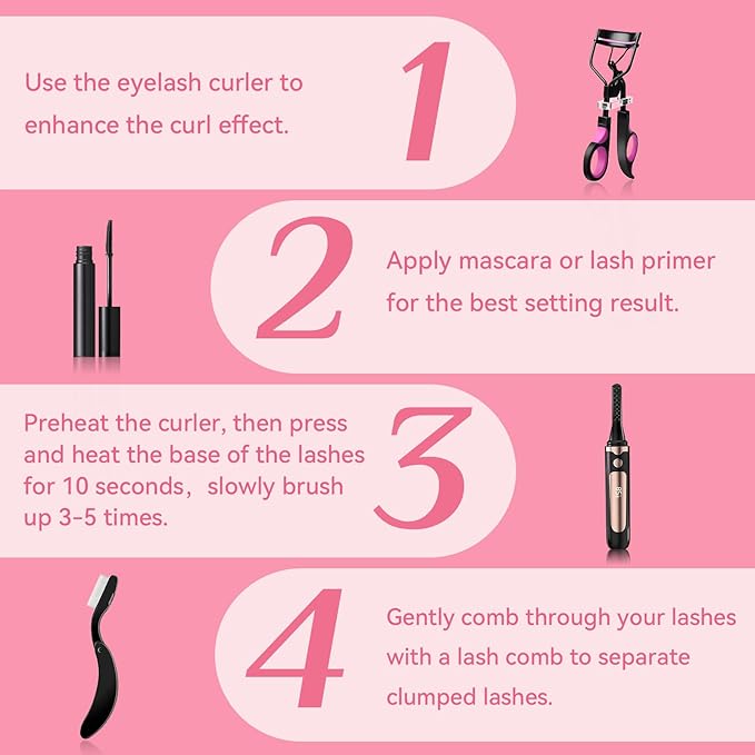Christmas Gifts for Women，Mpotmiy 3-in-1 Heated Eyelash Curler Kit,Eyelash curlers &Folding Eyelash Comb,24 Hours Long Lasting Natural Curl,Anti-Burn,Non-Slip Finger Grips,izador de pestañas
