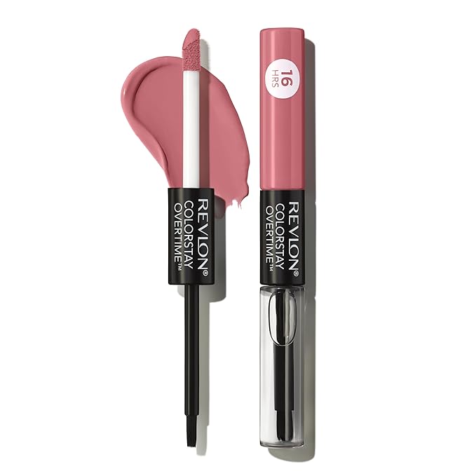 Revlon Liquid Lipstick with Clear Lip Gloss, ColorStay Overtime Lipcolor, Dual Ended with Vitamin E, 550 Blush Hour, 0.07 Fl Oz