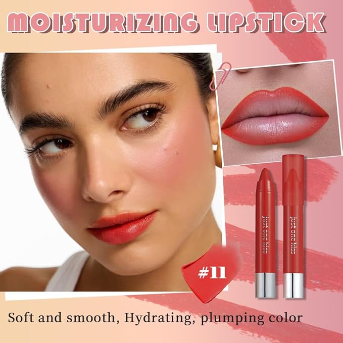 Ruby Red Hydrating Cream Lipstick Lip Crayon for Women, Moisturizing Lipstick Long-lasting Waterproof, Retractable Lips Crayon Liner for Ombre Shades, Lipgloss Tinted Lip Balm + Lips Color in One, 11