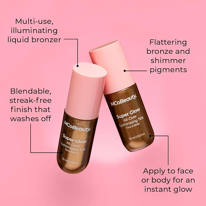 MCoBeauty - Super Glow All Over Body Illuminiser Bronze - Liquid Bronzer Shimmer Tint with Bronze Finish - Tanning Drops, Highlighter Makeup. Bronzing Drops - 45ml